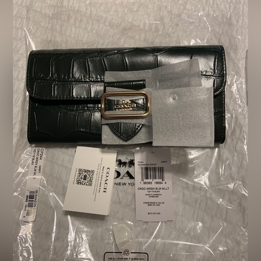 Coach Croc Morgan slim wallet in Amazon green